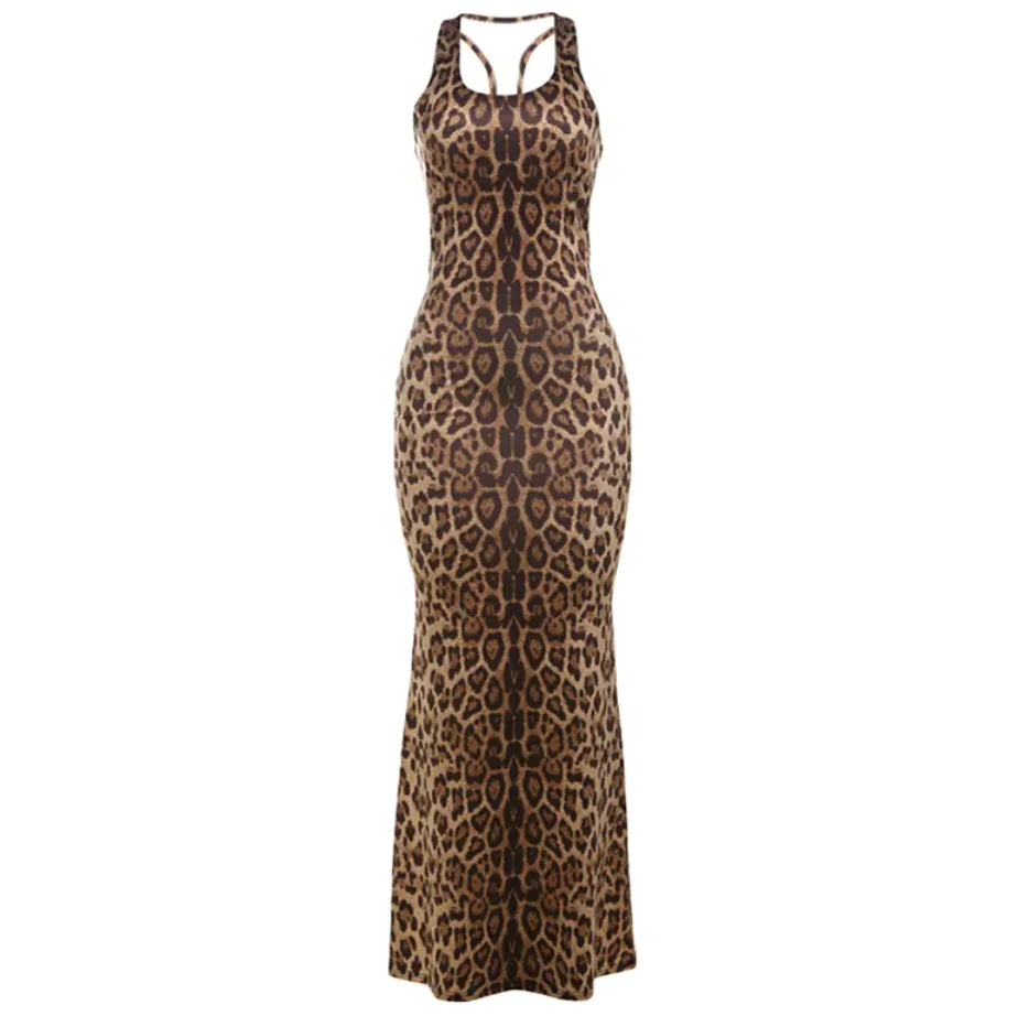 Leopard Print Sleeveless Fall Dress 