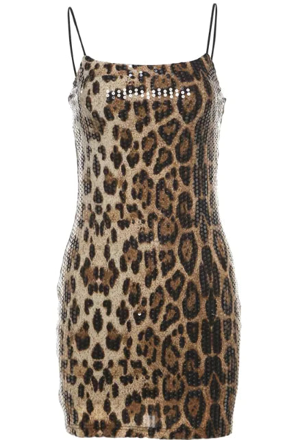 Leopard Print Sexy Sequins Women Dress